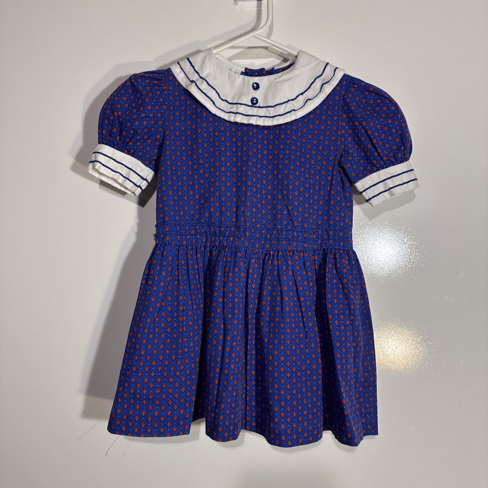 VTG Willow Girl Floral Dress Blue Peter Pan Collar Size 5 Cottagecore Prairie